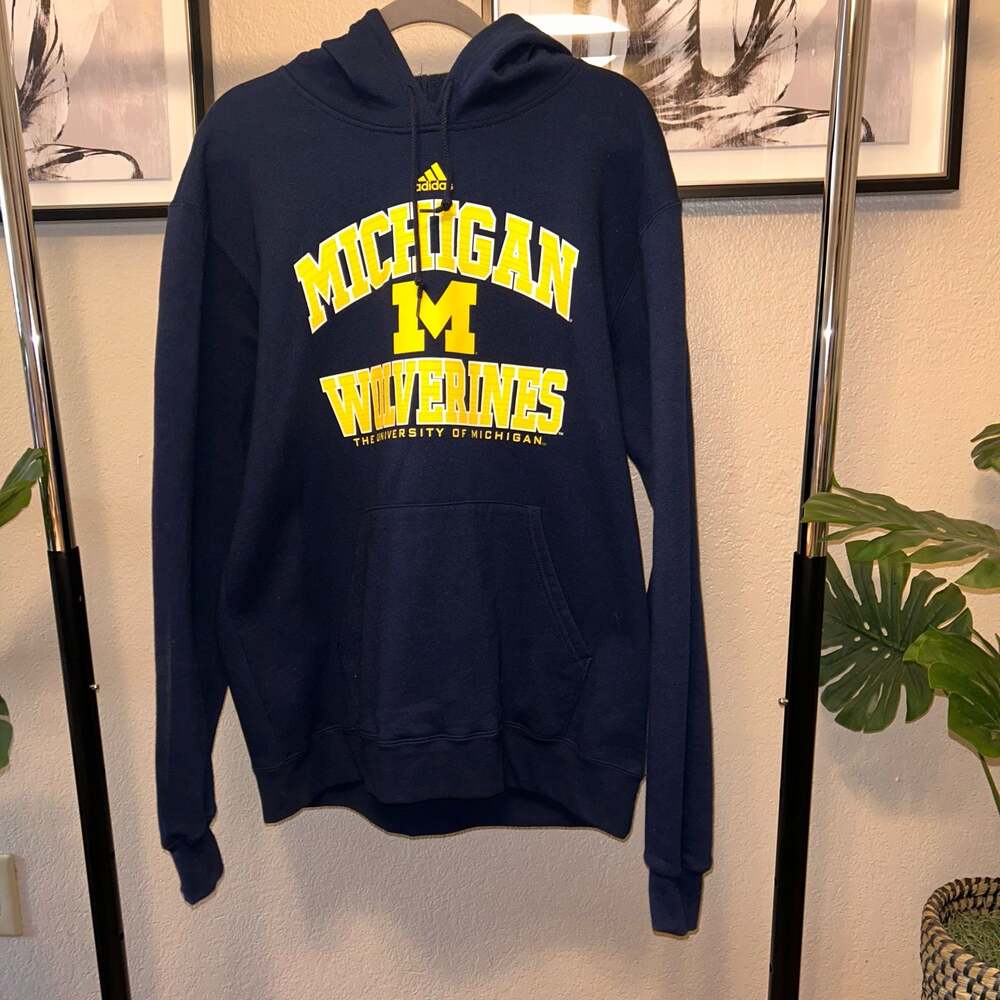 Adidas University of Michigan Wolverines Hoodie Navy Blue Size LargeF1